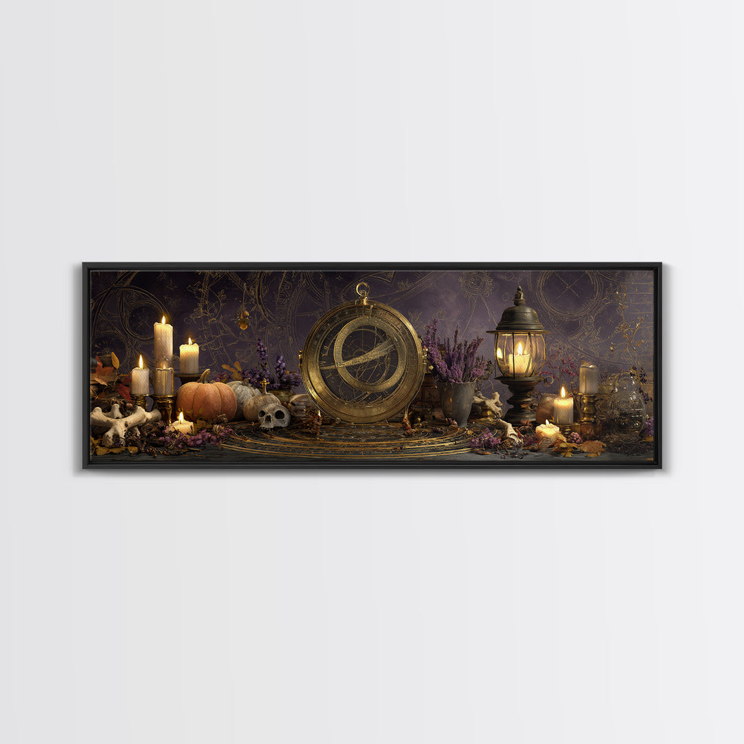 The Cursed Astrolabe - Occult Still Life, Halloween Wall Art, Extra Wide Wall Art, Framed Canvas Print, Halloween Home Decor