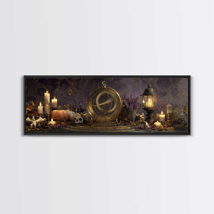 The Cursed Astrolabe - Occult Still Life, Halloween Wall Art, Extra Wide Wall Art, Framed Canvas Print, Halloween Home Decor