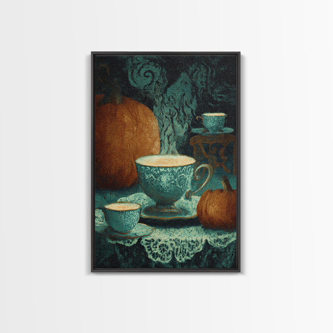 The Haunted Teacup Seance - Icon Portrait, Spooky Wall Decor, Vertical Wall Art, Framed Canvas Print, Halloween Home Decor, Gothic Wall Art