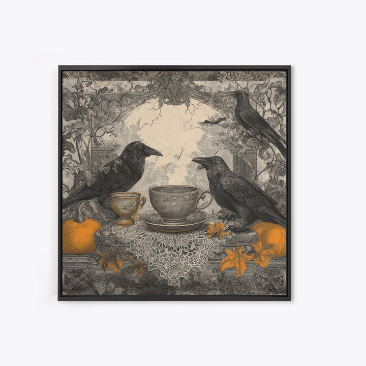 The Haunted Teacup Seance - Icon Portrait, Halloween Wall Art, Square Wall Art, Framed Canvas Print, Halloween Home Decor, Gothic Wall Art