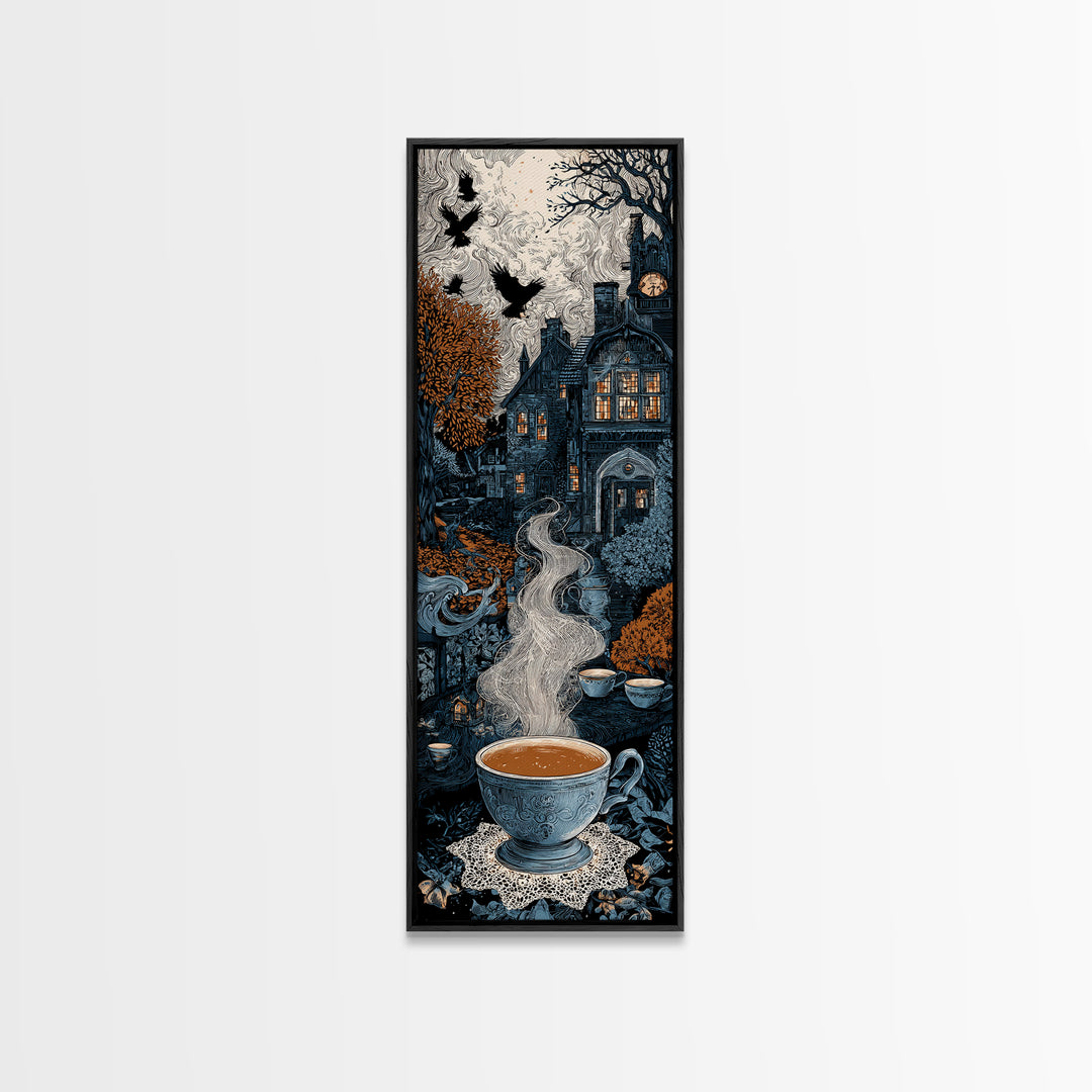 The Haunted Teacup Seance - Icon Portrait, Dark Fantasy Wall Art, Tall Narrow Wall Art, Canvas Print, Halloween Home Decor, Gothic Wall Art