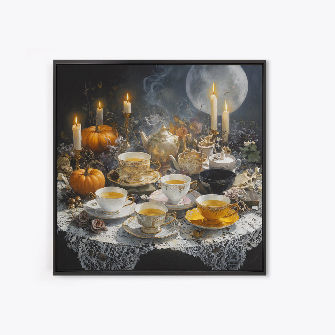 The Haunted Teacup Seance - Occult Still Life, Gothic Home Decor, Square Wall Art, Canvas Print, Halloween Home Decor, Gothic Wall Art