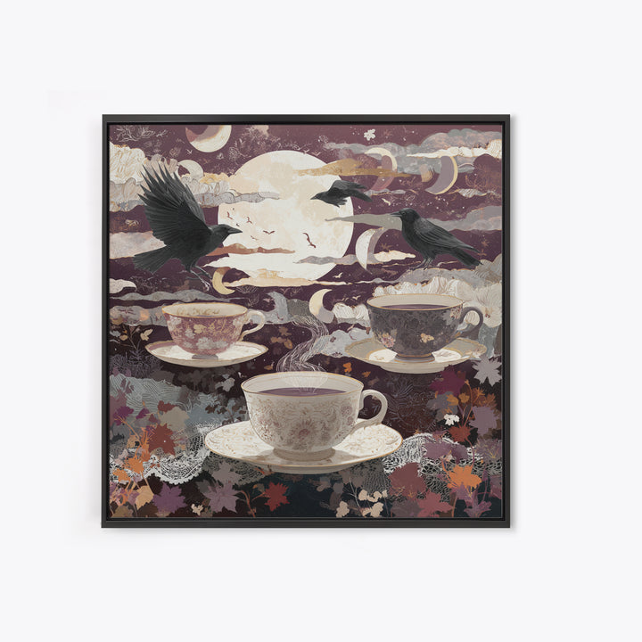 The Haunted Teacup Seance - Surreal Celestial Vision, Occult Wall Decor, Square Wall Art, Canvas Print, Halloween Home Decor