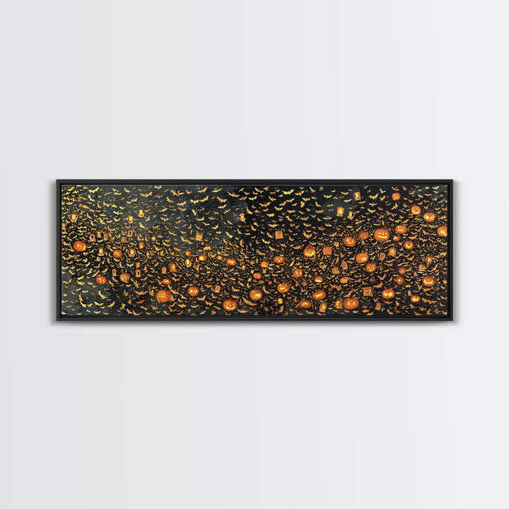 The Golden Bat Swarm - Procession Scene, Gothic Home Decor, Extra Wide Wall Art, Canvas Print, Halloween Home Decor, Gothic Wall Art