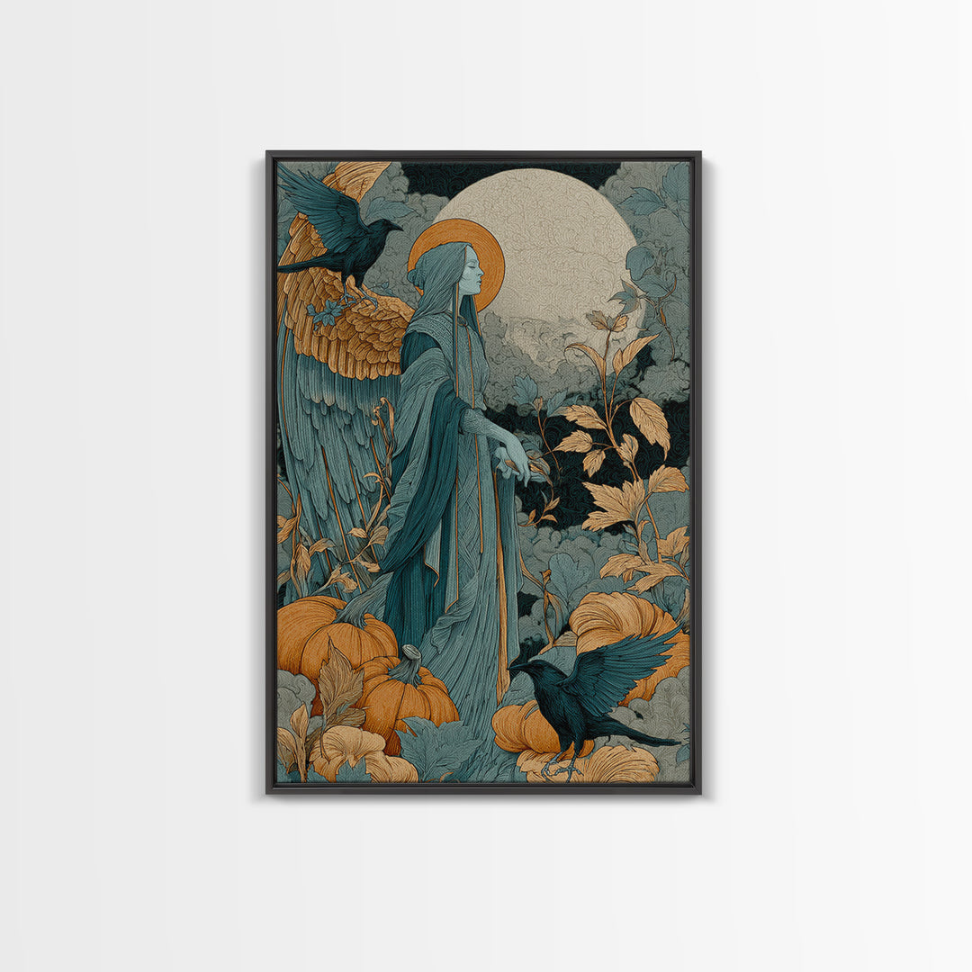 The Pumpkin-Winged Angel - Icon Portrait, Dark Fantasy Wall Art, Vertical Wall Art, Canvas Print, Halloween Home Decor, Gothic Wall Art