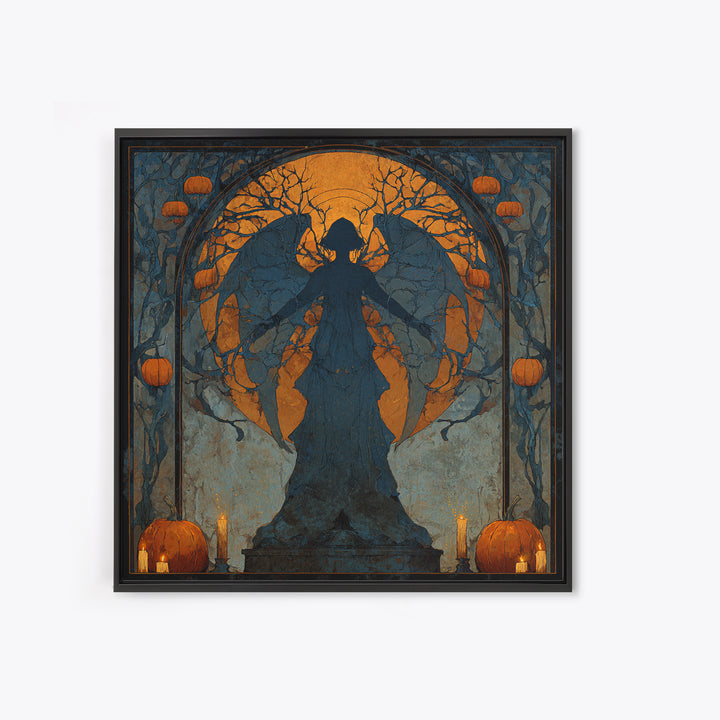 The Pumpkin-Winged Angel - Icon Portrait, Dark Fantasy Wall Art, Square Wall Art, Canvas Print, Halloween Home Decor, Gothic Wall Art