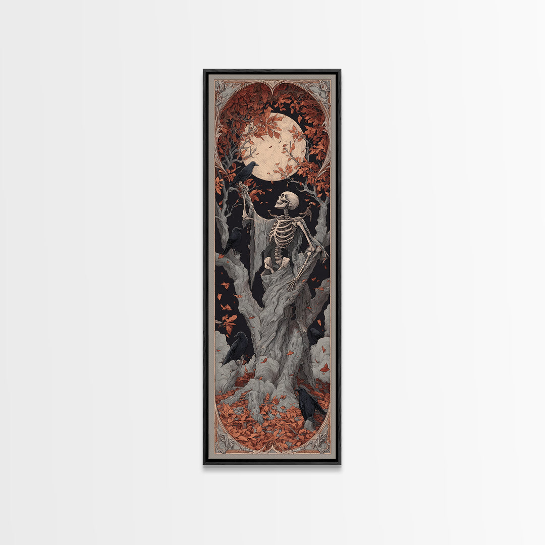 The Skeleton Cartographer - Icon Portrait, Occult Wall Decor, Tall Narrow Wall Art, Canvas Print, Halloween Home Decor, Gothic Wall Art