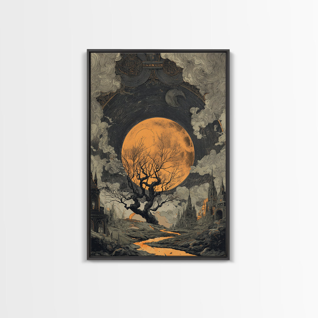 The Witch Astronomical Cabinet - Environmental Panorama, Macabre Halloween Art, Vertical Wall Art, Framed Canvas Print, Halloween Home Decor