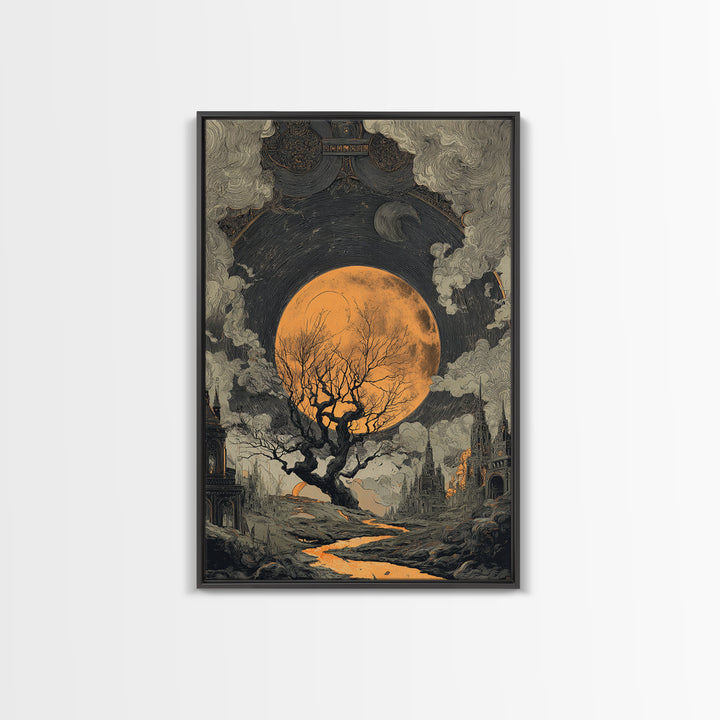 The Witch Astronomical Cabinet - Environmental Panorama, Macabre Halloween Art, Vertical Wall Art, Framed Canvas Print, Halloween Home Decor