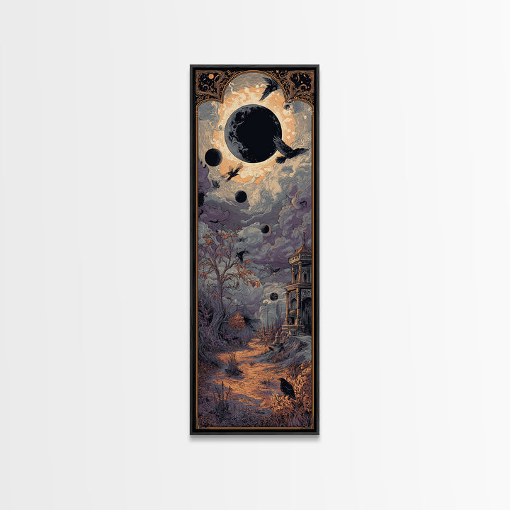 The Witch Astronomical Cabinet - Environmental Panorama, Macabre Halloween Art, Tall Narrow Wall Art, Framed Canvas Print, Gothic Wall Art