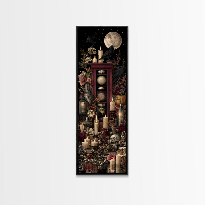The Witch Astronomical Cabinet - Occult Still Life, Spooky Wall Decor, Tall Narrow Wall Art, Framed Canvas Print, Halloween Home Decor