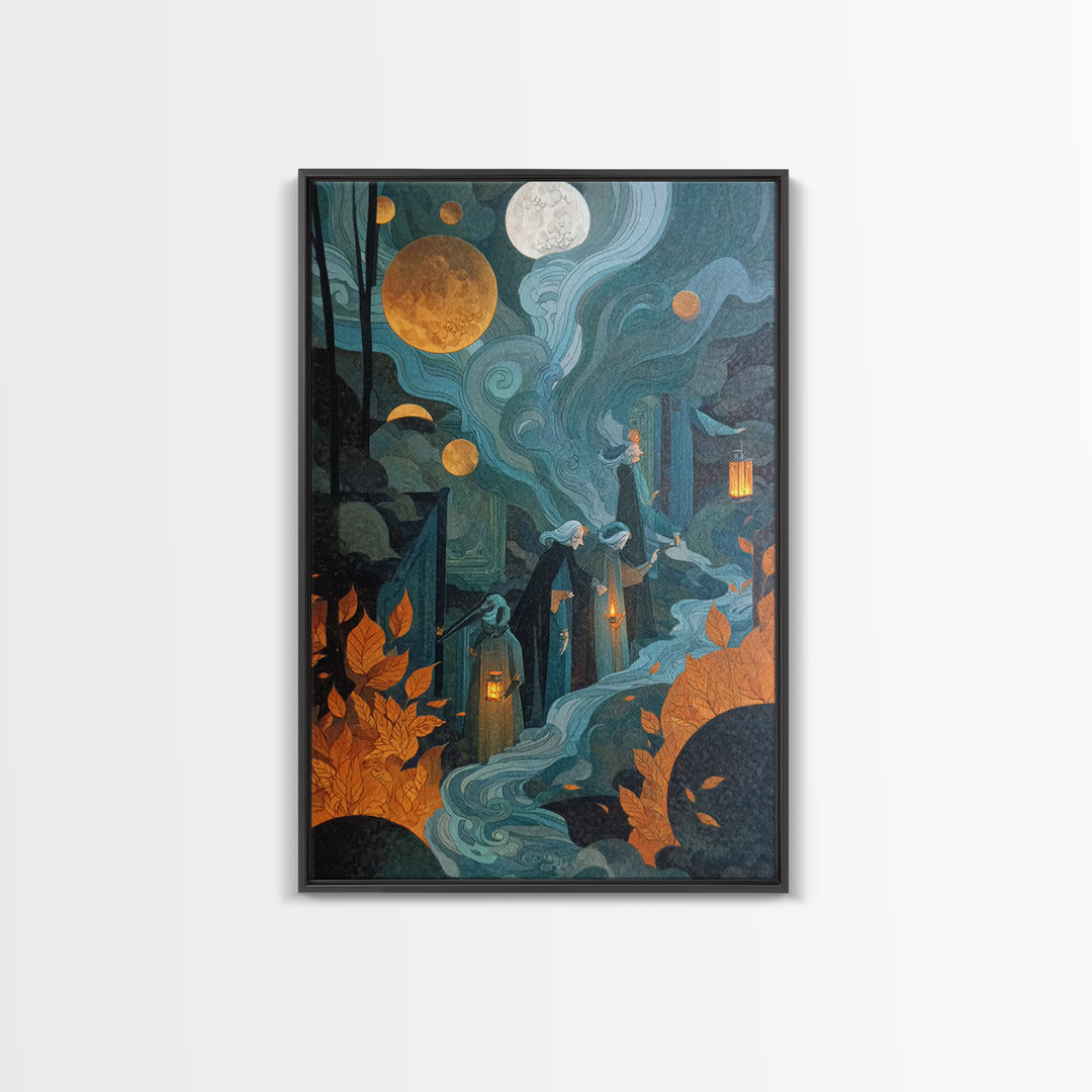 The Witch Astronomical Cabinet - Procession Scene, Dark Fantasy Wall Art, Vertical Wall Art, Canvas Print, Halloween Home Decor