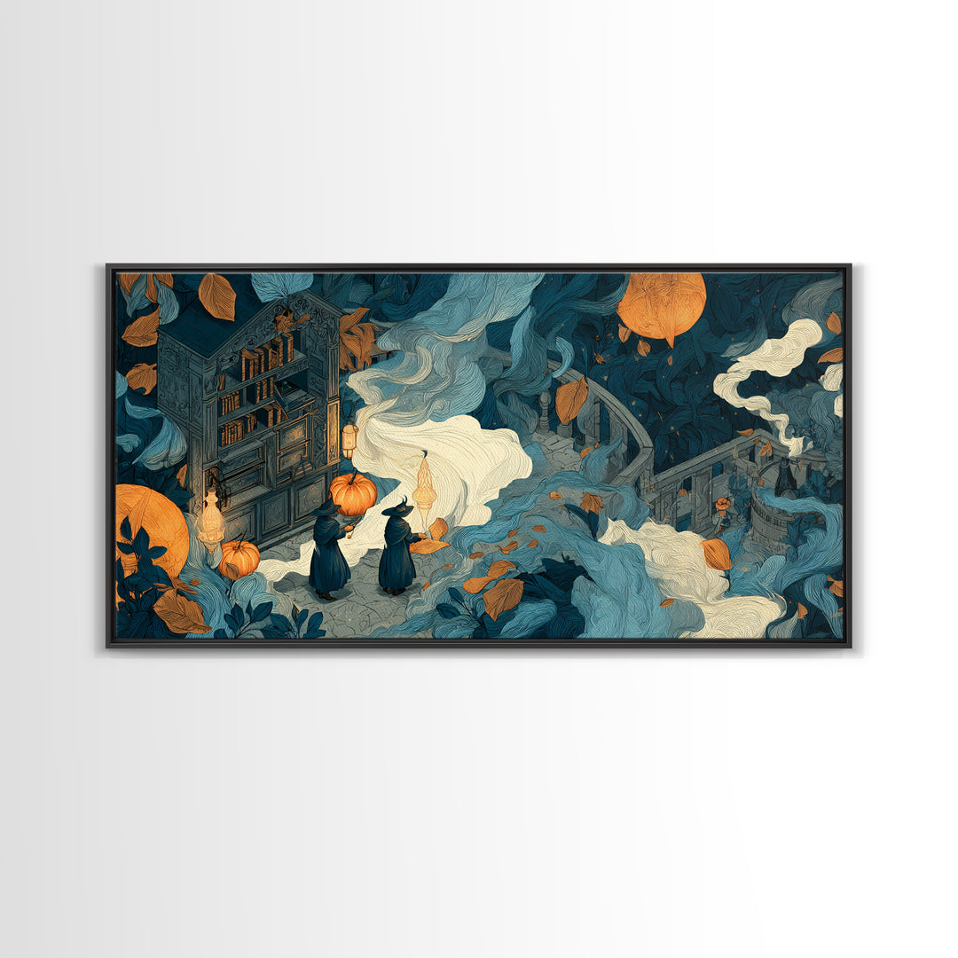 The Witch Astronomical Cabinet - Procession Scene, Occult Wall Decor, Wide Panoramic Art, Canvas Print, Halloween Home Decor