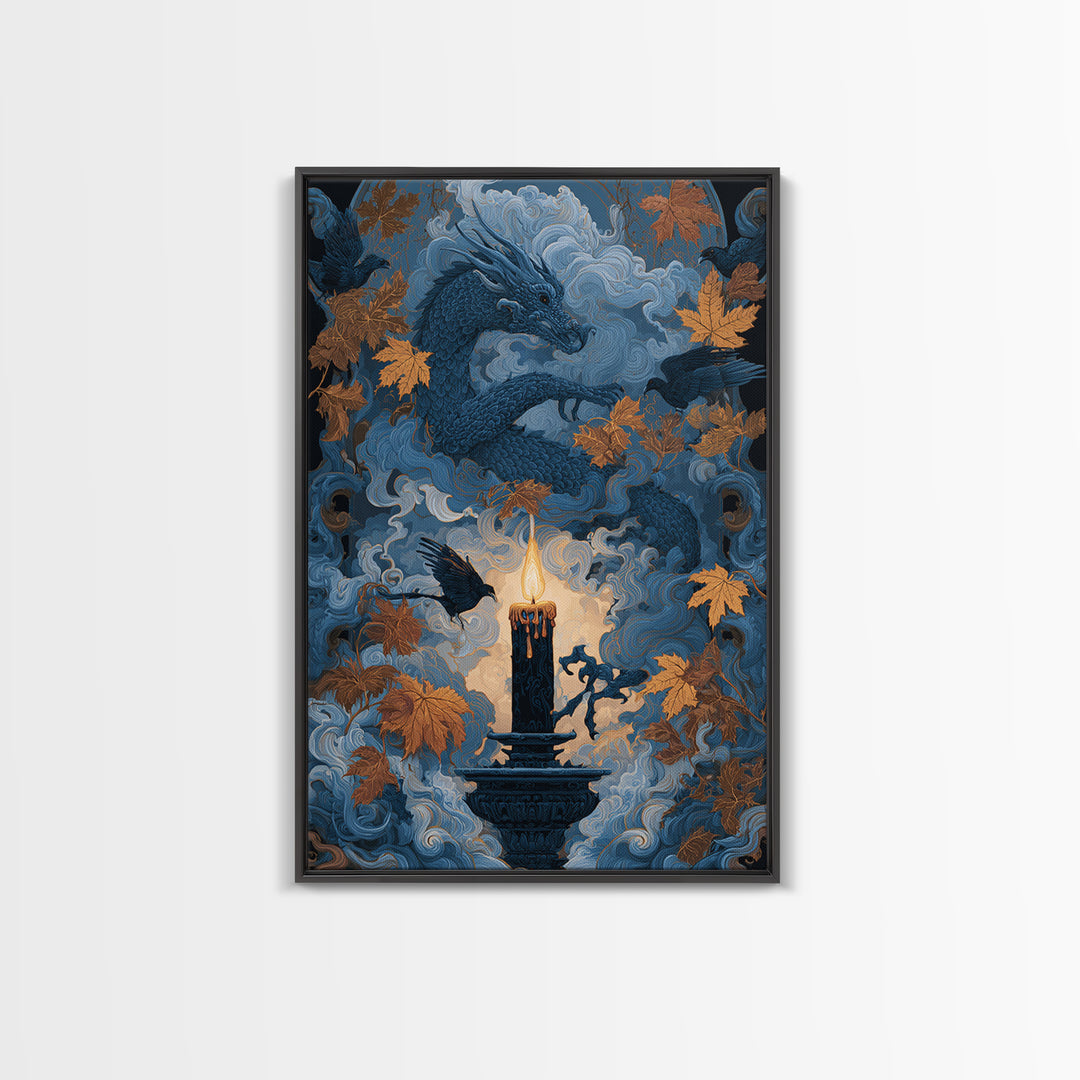 The Candle Smoke Dragon - Icon Portrait, Dark Fantasy Wall Art, Vertical Wall Art, Canvas Print, Halloween Home Decor, Gothic Wall Art
