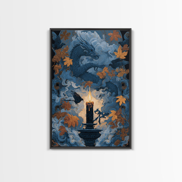 The Candle Smoke Dragon - Icon Portrait, Dark Fantasy Wall Art, Vertical Wall Art, Canvas Print, Halloween Home Decor, Gothic Wall Art