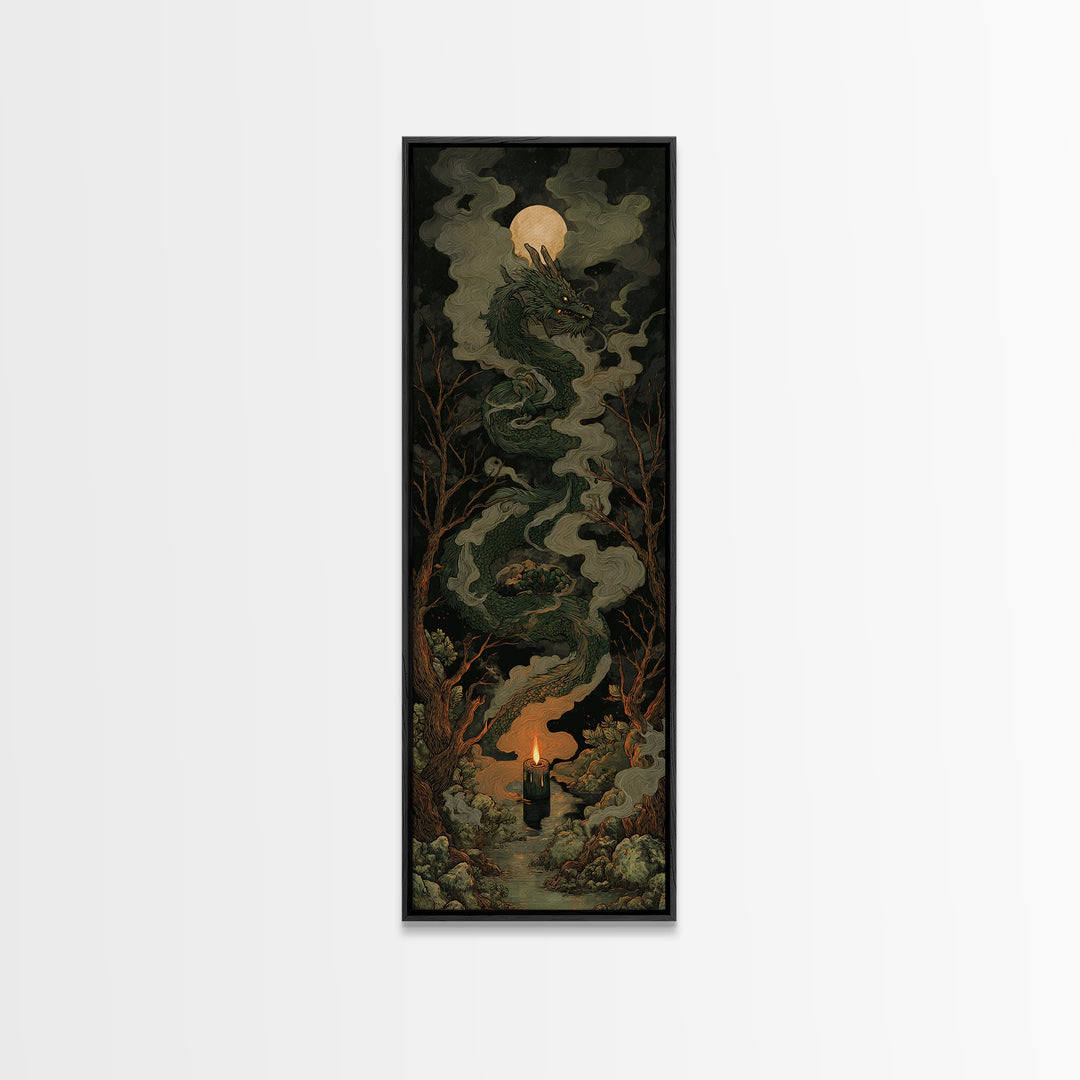 The Candle Smoke Dragon - Icon Portrait, Dark Fantasy Wall Art, Tall Narrow Wall Art, Canvas Print, Halloween Home Decor, Gothic Wall Art