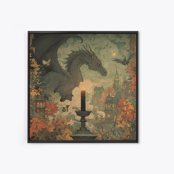 The Candle Smoke Dragon - Environmental Panorama, Gothic Home Decor, Square Wall Art, Canvas Print, Halloween Home Decor, Gothic Wall Art