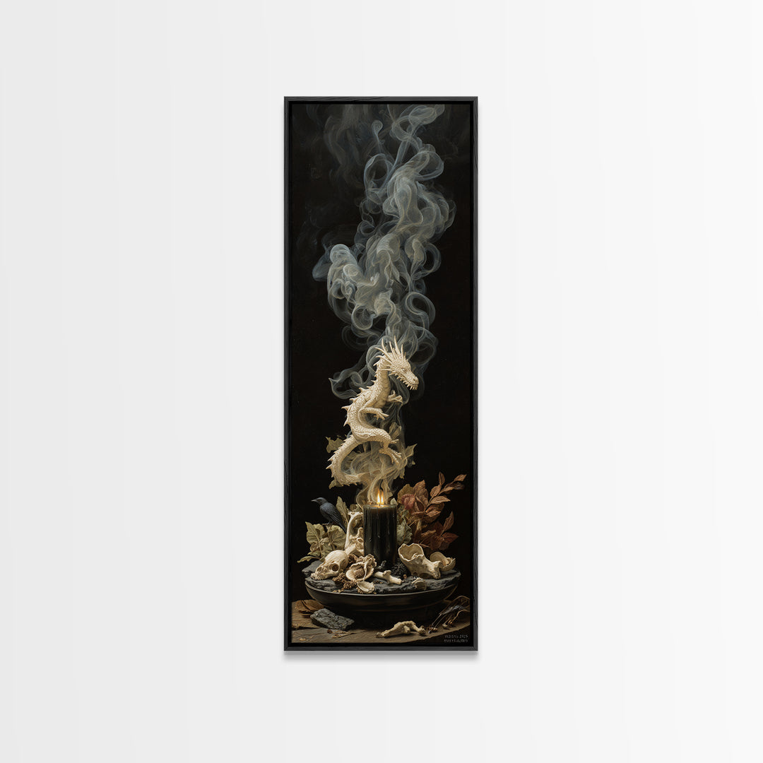 The Candle Smoke Dragon - Occult Still Life, Dark Fantasy Wall Art, Tall Narrow Wall Art, Canvas Print, Halloween Home Decor