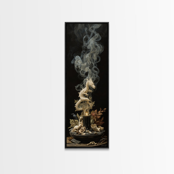 The Candle Smoke Dragon - Occult Still Life, Dark Fantasy Wall Art, Tall Narrow Wall Art, Canvas Print, Halloween Home Decor