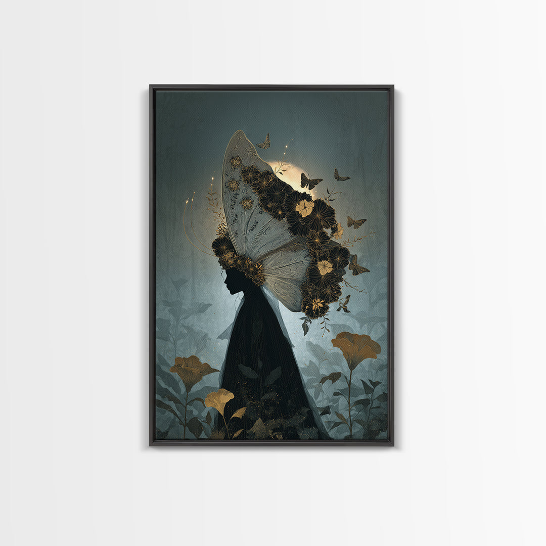 The Mourning Moth Halo - Icon Portrait, Halloween Wall Art, Vertical Wall Art, Framed Canvas Print, Halloween Home Decor, Gothic Wall Art