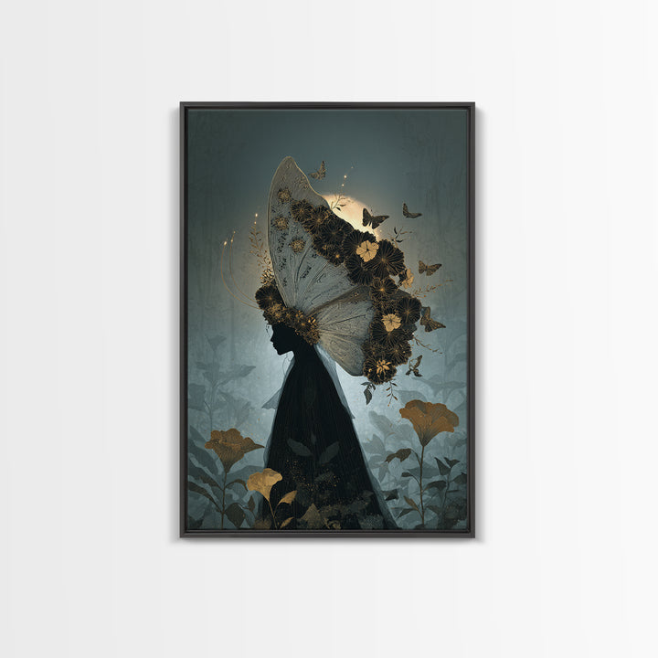 The Mourning Moth Halo - Icon Portrait, Halloween Wall Art, Vertical Wall Art, Framed Canvas Print, Halloween Home Decor, Gothic Wall Art