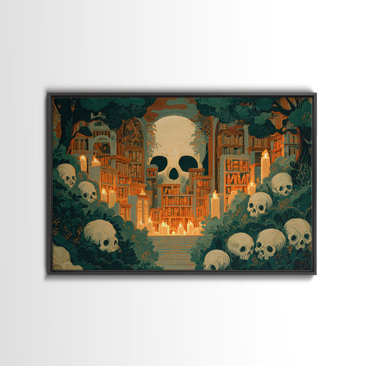 The Catacomb Library - Icon Portrait, Spooky Wall Decor, Landscape Wall Art, Framed Canvas Print, Halloween Home Decor, Gothic Wall Art