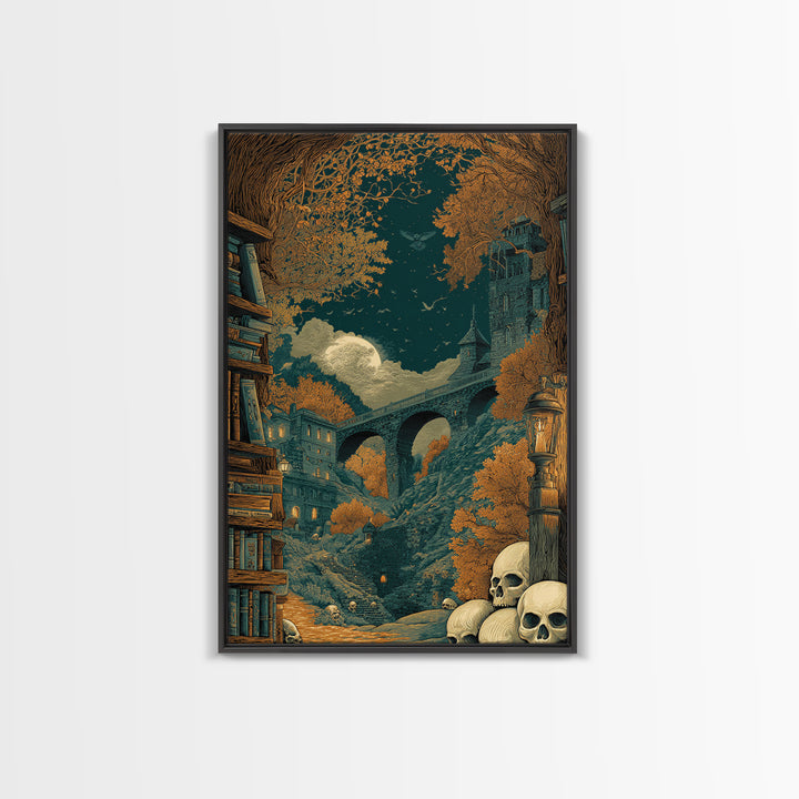 The Catacomb Library - Environmental Panorama, Dark Fantasy Wall Art, Vertical Wall Art, Canvas Print, Halloween Home Decor, Gothic Wall Art