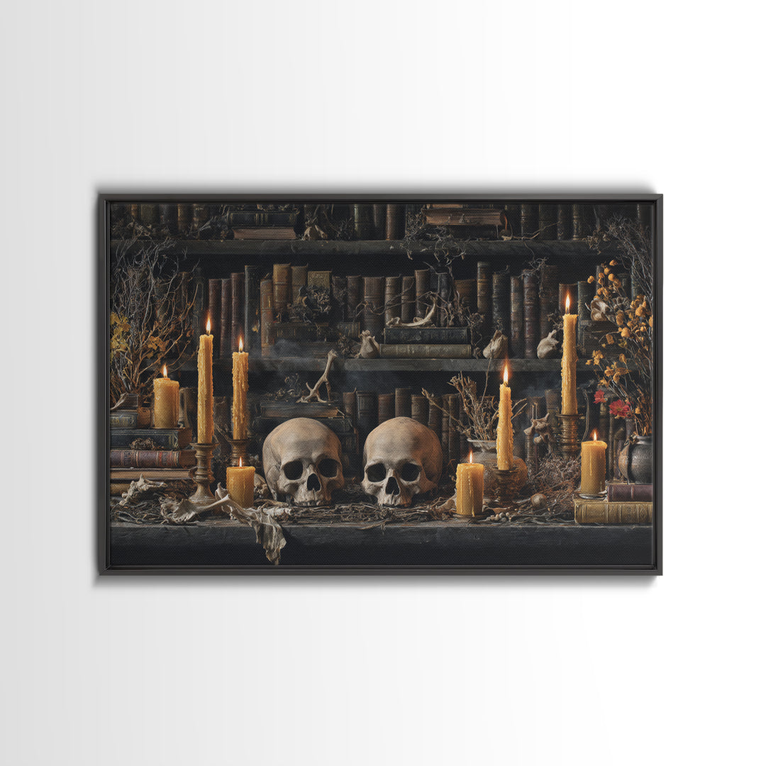 The Catacomb Library - Occult Still Life, Halloween Wall Art, Landscape Wall Art, Framed Canvas Print, Halloween Home Decor, Gothic Wall Art