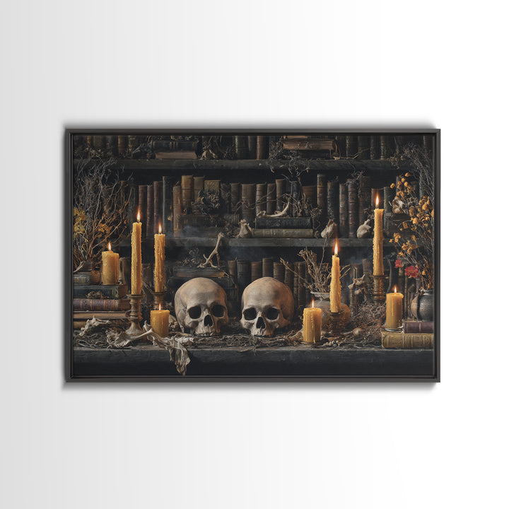 The Catacomb Library - Occult Still Life, Halloween Wall Art, Landscape Wall Art, Framed Canvas Print, Halloween Home Decor, Gothic Wall Art