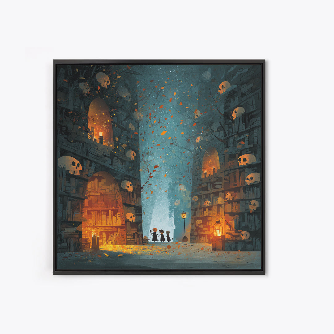 The Catacomb Library - Procession Scene, Dark Fantasy Wall Art, Square Wall Art, Canvas Print, Halloween Home Decor, Gothic Wall Art