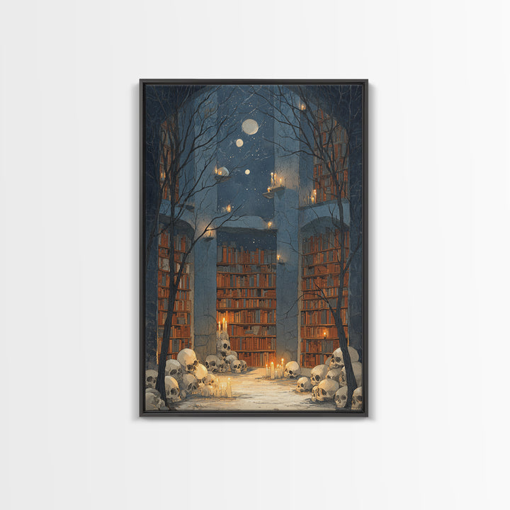 The Catacomb Library - Surreal Celestial Vision, Dark Fantasy Wall Art, Vertical Wall Art, Canvas Print, Halloween Home Decor