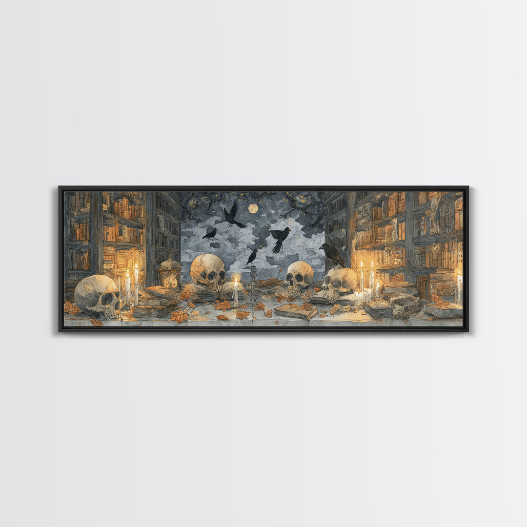 The Catacomb Library - Surreal Celestial Vision, Gothic Home Decor, Extra Wide Wall Art, Canvas Print, Halloween Home Decor, Gothic Wall Art