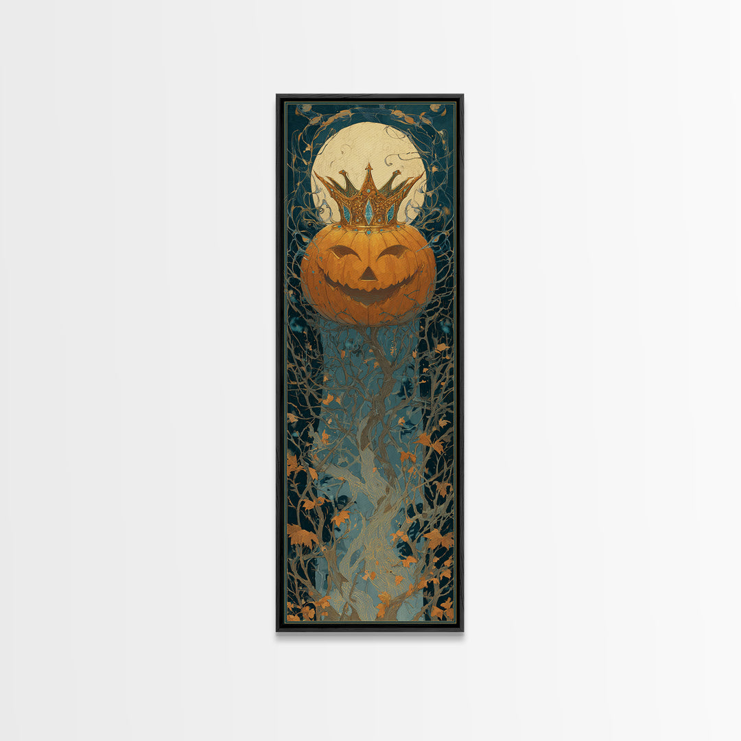 The Jack-O-Lantern Crown Jewels - Icon Portrait, Macabre Halloween Art, Tall Narrow Wall Art, Framed Canvas Print, Halloween Home Decor