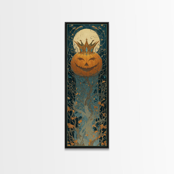 The Jack-O-Lantern Crown Jewels - Icon Portrait, Macabre Halloween Art, Tall Narrow Wall Art, Framed Canvas Print, Halloween Home Decor