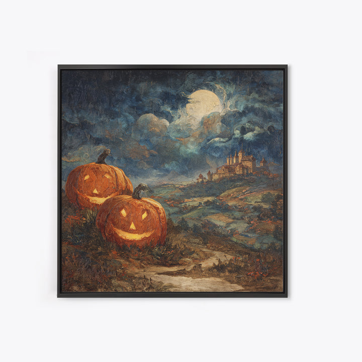 The Jack-O-Lantern Crown Jewels - Environmental Panorama, Occult Wall Decor, Square Wall Art, Canvas Print, Halloween Home Decor