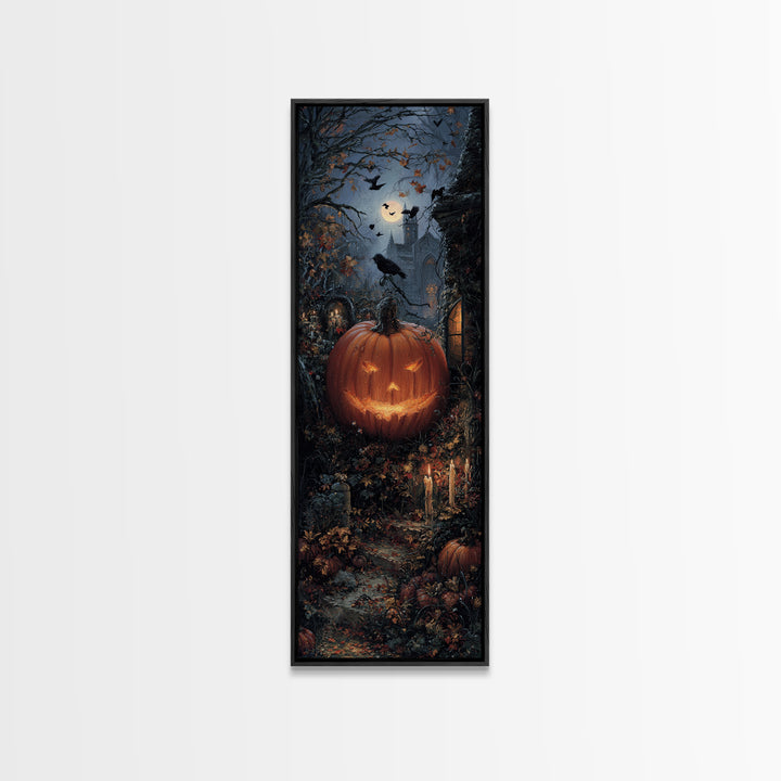 The Jack-O-Lantern Crown Jewels - Environmental Panorama, Macabre Halloween Art, Tall Narrow Wall Art, Framed Canvas Print, Gothic Wall Art