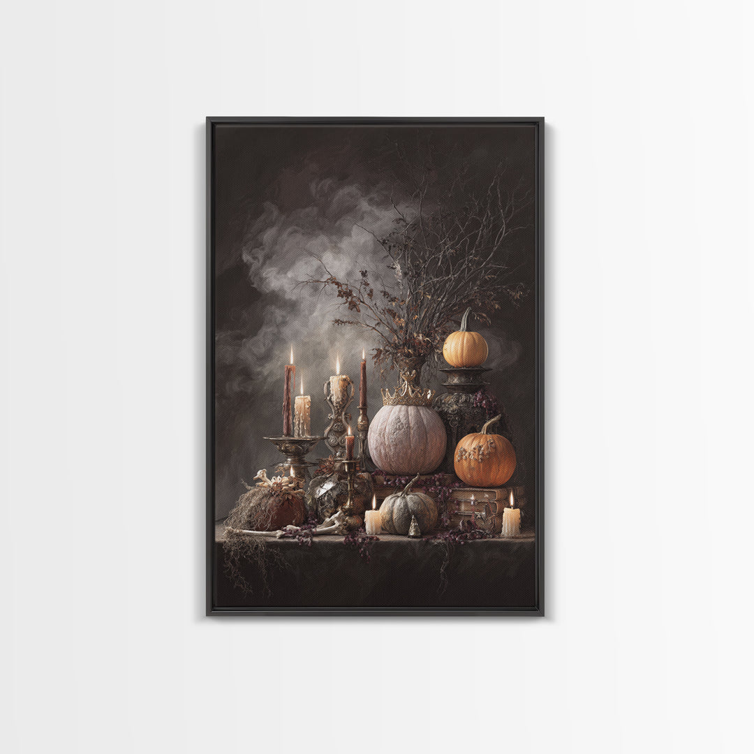 The Jack-O-Lantern Crown Jewels - Occult Still Life, Gothic Home Decor, Vertical Wall Art, Canvas Print, Halloween Home Decor