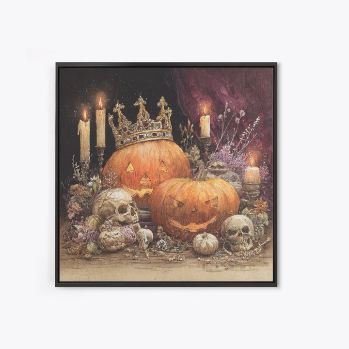 The Jack-O-Lantern Crown Jewels - Occult Still Life, Halloween Wall Art, Square Wall Art, Framed Canvas Print, Halloween Home Decor