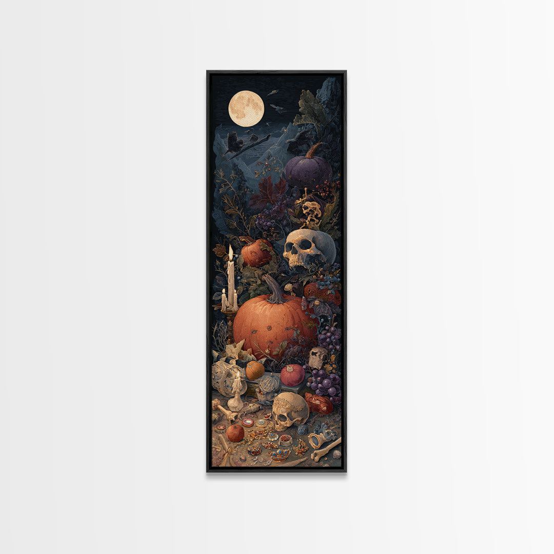 The Jack-O-Lantern Crown Jewels - Occult Still Life, Macabre Halloween Art, Tall Narrow Wall Art, Framed Canvas Print, Halloween Home Decor