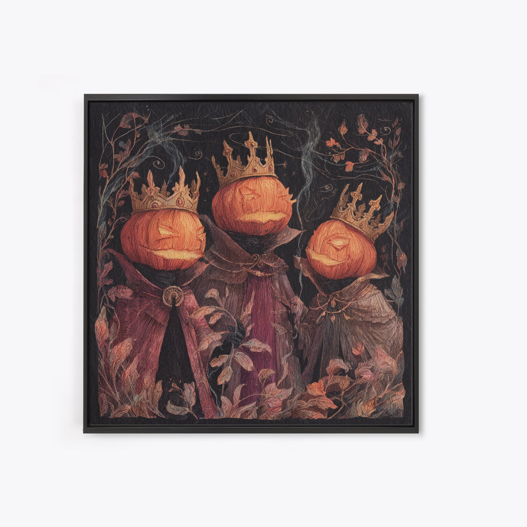 The Jack-O-Lantern Crown Jewels - Procession Scene, Macabre Halloween Art, Square Wall Art, Framed Canvas Print, Halloween Home Decor