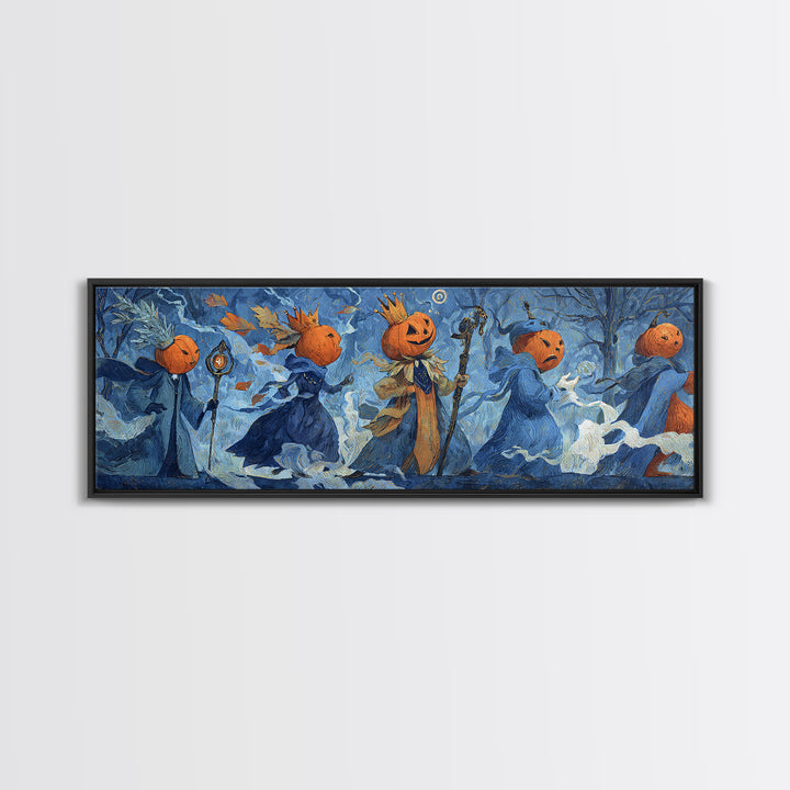 The Jack-O-Lantern Crown Jewels - Procession Scene, Dark Fantasy Wall Art, Extra Wide Wall Art, Canvas Print, Halloween Home Decor