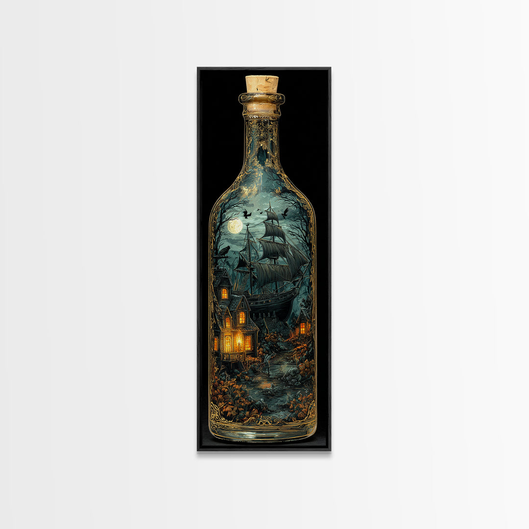 The Ghost Ship In A Bottle - Icon Portrait, Gothic Home Decor, Tall Narrow Wall Art, Canvas Print, Halloween Home Decor, Gothic Wall Art