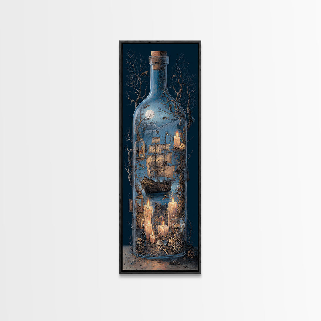 The Ghost Ship In A Bottle - Occult Still Life, Occult Wall Decor, Tall Narrow Wall Art, Canvas Print, Halloween Home Decor, Gothic Wall Art
