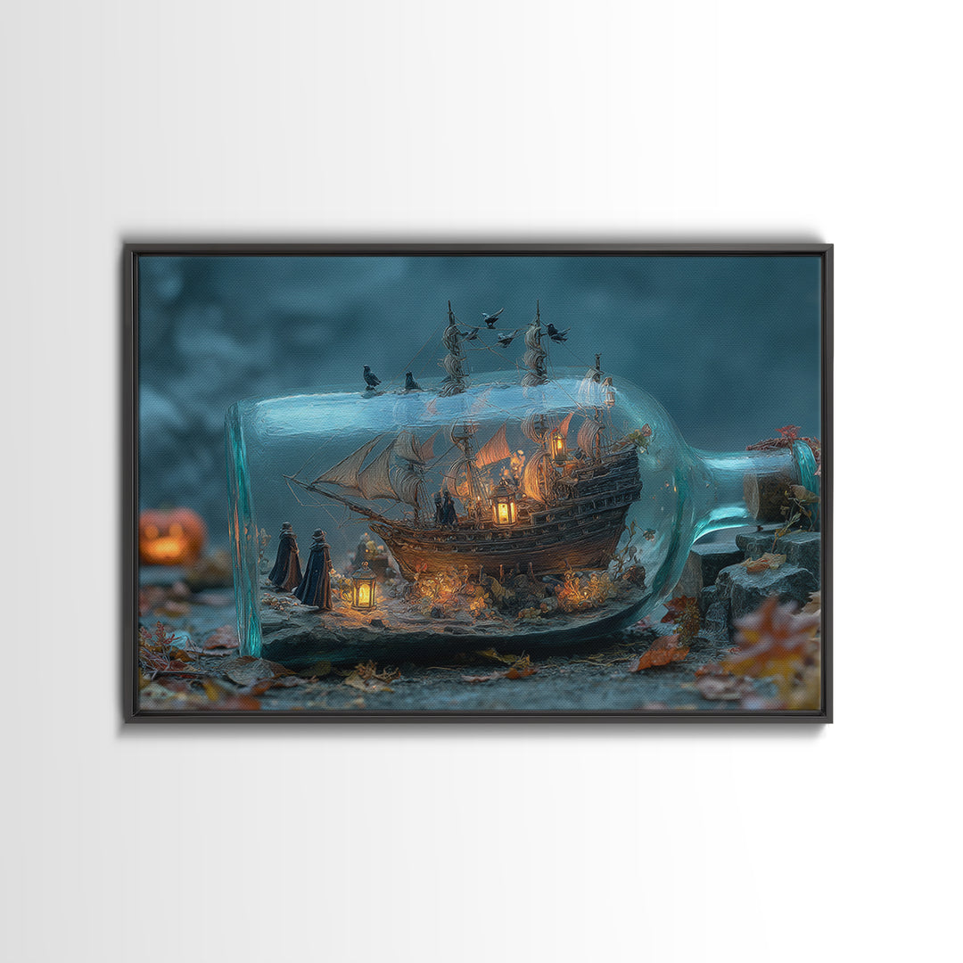 The Ghost Ship In A Bottle - Procession Scene, Dark Fantasy Wall Art, Landscape Wall Art, Canvas Print, Halloween Home Decor