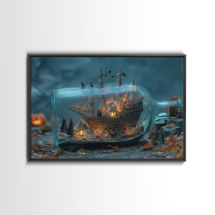 The Ghost Ship In A Bottle - Procession Scene, Dark Fantasy Wall Art, Landscape Wall Art, Canvas Print, Halloween Home Decor