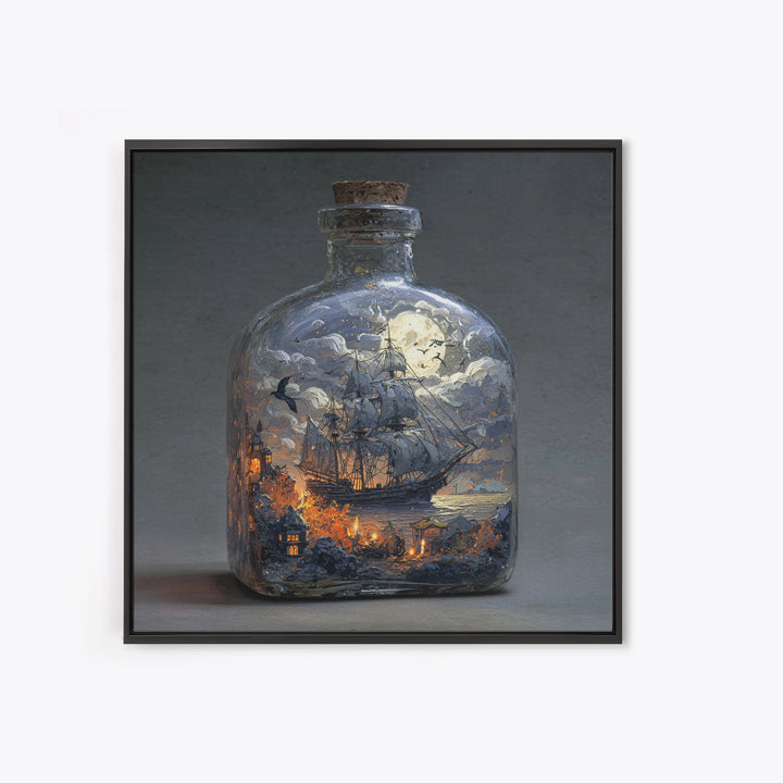 The Ghost Ship In A Bottle - Surreal Celestial Vision, Gothic Home Decor, Square Wall Art, Canvas Print, Halloween Home Decor