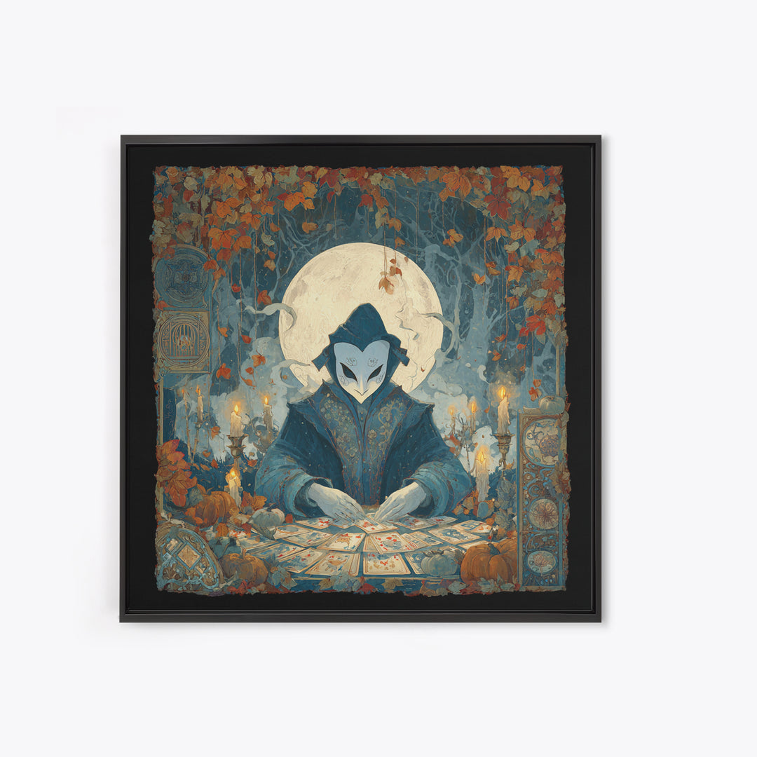 The Harvest Moon Tarot Reader - Icon Portrait, Dark Fantasy Wall Art, Square Wall Art, Canvas Print, Halloween Home Decor, Gothic Wall Art