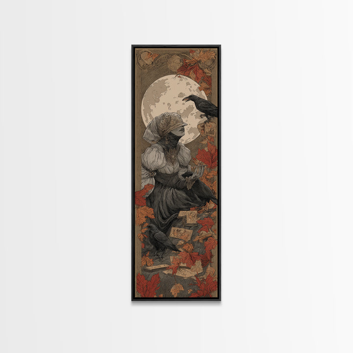 The Harvest Moon Tarot Reader - Icon Portrait, Dark Fantasy Wall Art, Tall Narrow Wall Art, Canvas Print, Halloween Home Decor