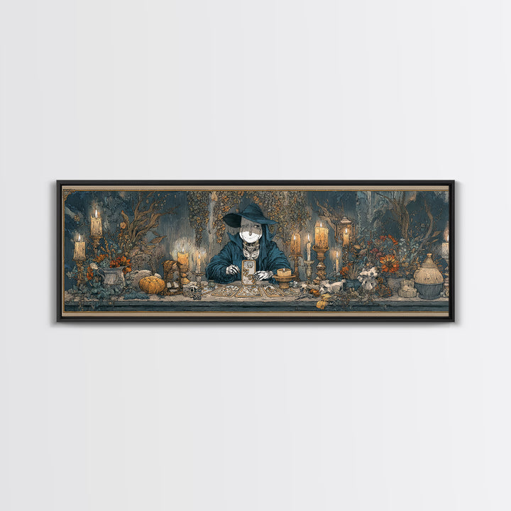 The Harvest Moon Tarot Reader - Occult Still Life, Spooky Wall Decor, Extra Wide Wall Art, Framed Canvas Print, Halloween Home Decor
