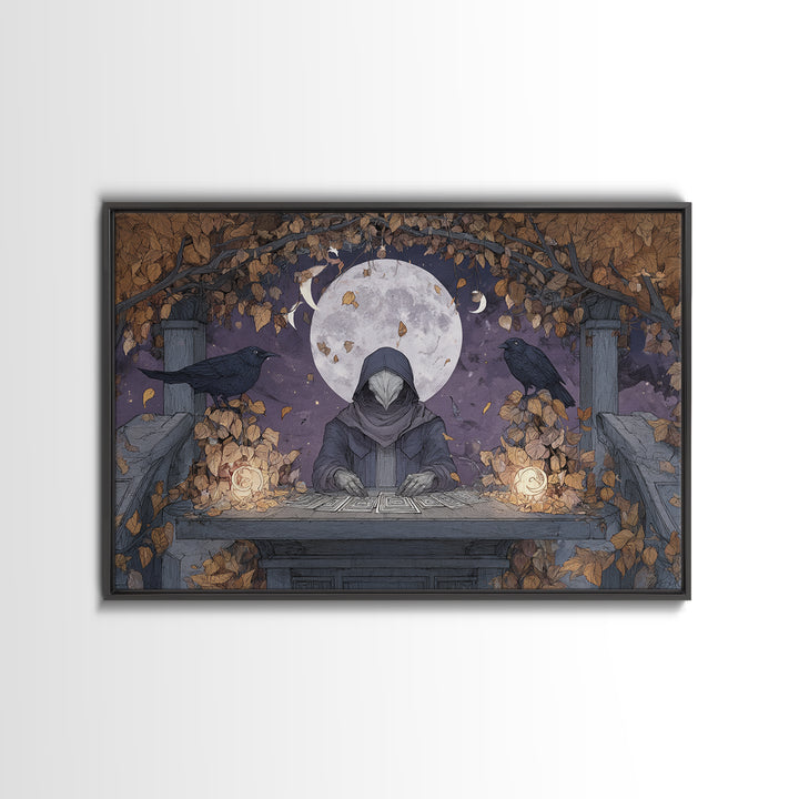 The Harvest Moon Tarot Reader - Surreal Celestial Vision, Occult Wall Decor, Landscape Wall Art, Canvas Print, Halloween Home Decor